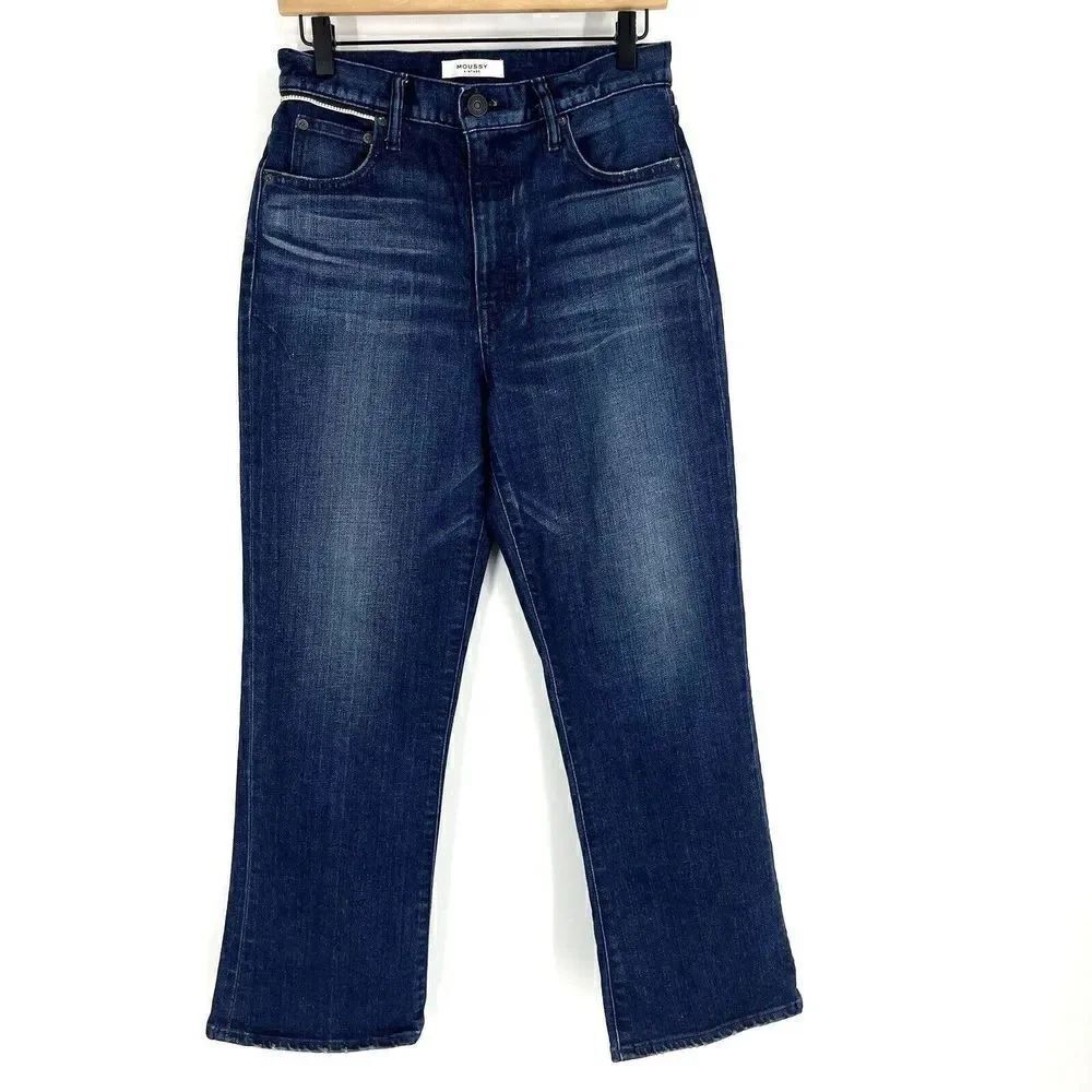Moussy Vintage Jeans Size 28 Womens Blue Emma Cropped Flare Dark Wash Stretch